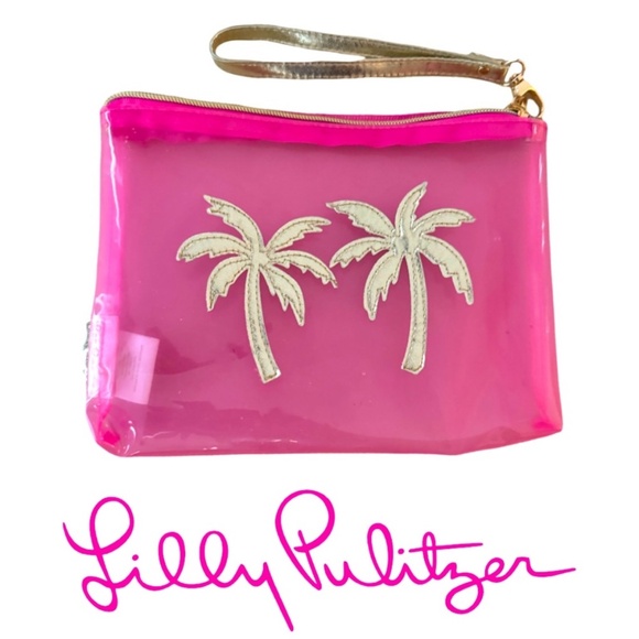 Lilly Pulitzer Handbags - Lilly Pulitzer Pink Shandy Palm Tree Jelly Wristlet pouch NEW